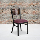 Flash Furniture HERCULES Series Black Slat Back Metal Restaurant Chair - Walnut Wood Back & Burgundy Vinyl Seat-2.5'' Thick Foam Padded Seat