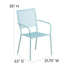 Flash Furniture Sky Blue Indoor-Outdoor Steel Patio Arm Chair with Square Back-Plastic Floor Glides