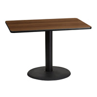 Flash Furniture 30" x 42" Rectangular Walnut Laminate Table Top with 24" Round Table Height Base (XUWA3042TR24)-Hospitality Table