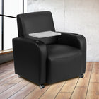Flash Furniture Black Leather Guest Chair with Tablet Arm, Front Wheel Casters & Cup Holder-CA117 Fire Retardant Foam