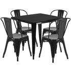 Flash Furniture 31.5'' Square Black Metal Indoor-Outdoor Table Set with 4 Stack Chairs (ET-CT002-4-30-BK-GG)-Seats 4 people