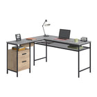 Sauder 56"W Market Commons L-Desk - Prime Oak-Small drawer features metal runners and safety stops and holds pens, sticky notes, and more.