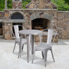 24'' Round Silver Metal Indoor-Outdoor Table Set with 2 Cafe Chairs [CH-51080TH-2-18CAFE-SIL-GG]-24"W x 24"D x 29"H