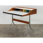 Plata Import Color Desk Office Desk Writing Desk Melamine board and walnut veneer - White-MDF with polished stainless-steel base.