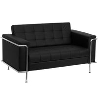 Flash Furniture Hercules Lesley Series Contemporary Leather Love Seat with Encasing Frame, Black-Black Leather Soft Upholstery