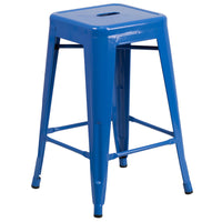 Flash Furniture 24" High Backless Blue Metal Indoor-Outdoor Counter Height Stool with Square Seat-Stackable Industrial Style Modern Stool