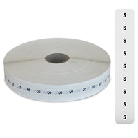 Eddie's Sizer Sticker Strips - S - Black & White Print on Clear - 3/4"x 4-1/2"  - 1000 Per Roll-black & white print on clear