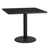 Flash Furniture 36'' Square Laminate Table Top, Black with 24'' Round Table-Height Base (XUBK3636TR24)-Hospitality Table