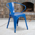 Flash Furniture Commercial Grade Metal Indoor-Outdoor Chair with Arms - Blue-Cross Brace under seat provides extra stability
