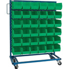 Kleton Mobile Bin Racks, Singled Sided, 36"W. x 16"D. x 52"H., Green Bins-All-welded mobile bin rack