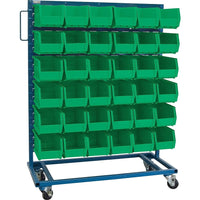 Kleton Mobile Bin Racks, Singled Sided, 36"W. x 16"D. x 52"H., Green Bins-All-welded mobile bin rack