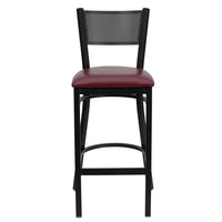 Flash Furniture HERCULES Series Black Grid Back Metal Restaurant Barstool - Burgundy Vinyl Seat-Metal Barstool