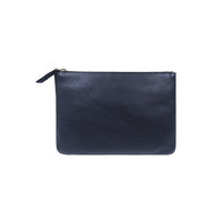 ASHLIN DESIGNER, LEAH, Small Leather Pouch, Natural Milled Cowhide, Navy Blue-Two interior zippered pockets