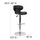 Flash Furniture Contemporary Cozy Mid-Back Black Vinyl Adjustable Height Barstool with Chrome Base-Seat Adjusts from Counter to Bar Height
