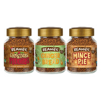 Beanies Festive Flavour Instant Coffee Assortment - 3 Pack-Low calorie and sugar free, this selection includes Christmas pudding, gingerbread, and mince pies flavours