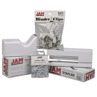 JAM Paper Office Starter Desk Kit, White (338756wh)-Includes paper clips, binder clips, tape dispenser, stapler, and staples