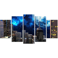 Designart Abstract City at Night 5-Panel Contemporary Canvas Art Print, (PT3069-373)-Print