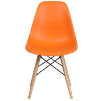 Flash Furniture Plastic Chair with Wood Base, Orange, 2 Pack-Accent side chair with Transparent Crystal Finish