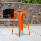 Flash Furniture 30" High Backless Orange Metal Barstool with Square Wood Seat-Backless Design