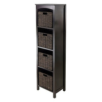 Winsome 5-Tier Shelf with 4 Small Baskets, Espresso-Terrace Storage Shelf / Bookcase Collection is perfect to use alone or pair with baskets and create a place for your goodies.