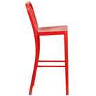 Flash Furniture 30" High Red Metal Indoor-Outdoor Barstool with Vertical Slat Back-Vertical Slat Back