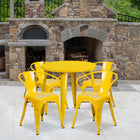 30'' Round Yellow Metal Indoor-Outdoor Table Set with 4 Arm Chairs (CH-51090TH-4-18ARM-YL-GG)-30"W x 30"D x 29.50"H