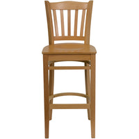 Flash Furniture HERCULES Vertical Slat Back Natural Wood Restaurant Barstools - 2 Pack-Set of 2 Wood Dining Bar Stools