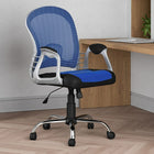 CorLiving LOF-278-O Black Leatherette and Blue Mesh Adjustable Office Chair-Contoured breathable black mesh backrest