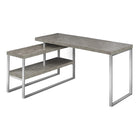 Monarch Specialties 7586 60" Computer Desk - Concrete/Silver Metal L/R Corner-L-shaped computer desk with storage featuring thick-panel construction in a grey concrete-look with silver metal frame