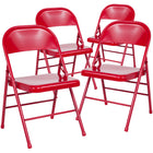 Flash Furniture HERCULES Series Triple Braced & Double Hinged Metal Folding Chair - Red-Set of 4 Metal Folding Chairs
