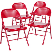 Flash Furniture HERCULES Series Triple Braced & Double Hinged Metal Folding Chair - Red-Set of 4 Metal Folding Chairs