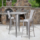 30'' Round Silver Metal Indoor-Outdoor Bar Table Set with 2 Cafe Barstools [CH-51090BH-2-30CAFE-SIL-GG]-30"W x 30"D x 41"H