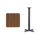 Flash Furniture 24" Square Walnut Laminate Table Top with 22" x 22" Bar Height Table Base-Walnut Laminate Top