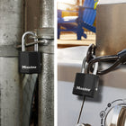 Master Lock 48mm Wide Covered Laminated Steel Padlock - 3 Pack-Dual-Armor construction: 1-7/8" (48mm) wide laminated steel core with weather resistant cover, shackle seals, and keyway cover protects against snow, rain, dirt, mud, grime and salt