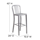 Flash Furniture 30" High Silver Metal Indoor-Outdoor Barstool with Vertical Slat Back-Designed for Indoor and Outdoor Use