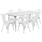 Flash Furniture 31.5'' x 63'' Rectangular White Metal Indoor-Outdoor Table Set with 6 Stack Chairs (ET-CT005-6-30-WH-GG)-Seats 6 people