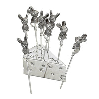 Elegance Set of 8 Silver Mouse Cheese Picks with Crystal-Made of silver plated material