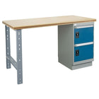 Kleton Workbench, Wood Filled Steel Top, 1 Pedestal, 4 Drawers and 1 Door, 36"W x 60"L x 34"H-34" overall height