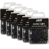 JAM Paper Coloured Standard Paper Clips, Small, Black Paperclips, 6 Packs of 100, 600 Total (2183750g)-Black