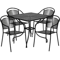 Flash Furniture 35.5" Square Curved Back Black Patio Table Set, 4 Chairs (CO35SQ03CHR4BK)-35.5" Square Indoor-Outdoor Steel Patio Table Set with 4 Round Back Chairs