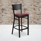 Flash Furniture HERCULES Series Black Grid Back Metal Restaurant Barstool - Burgundy Vinyl Seat-2.5'' Thick Foam Padded Seat