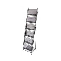 FuTECH Brochure Holder with 6 Pockets - 14"W x 51.5"H - Black-Literature Holders