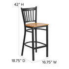 Flash Furniture HERCULES Series Black Vertical Back Metal Restaurant Barstool - Natural Wood Seat-Footrest