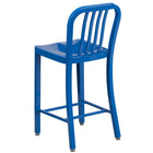 Flash Furniture 24" High Blue Metal Indoor-Outdoor Counter Height Stool with Vertical Slat Back-Blue Powder Coat Finish