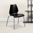 Flash Furniture HERCULES Black Stack Chair with Lumbar Support & Silver Frame - 5 Pack-Silver Powder Coated Frame Finish with Plastic Floor Glides