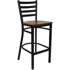 Flash Furniture 30" Round Black Laminate Table Set with 3 Ladder Back Metal Barstools - Cherry Wood Seat-Designed for Commercial and Home Use
