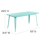 Flash Furniture 31.5" x 63" Rectangular Mint Green Metal Indoor-Outdoor Table-Mint Green Powder Coat Finish