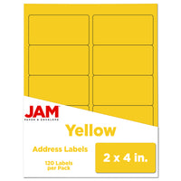JAM Paper Standard Mailing Shipping Address Labels - 2" x 4" - Yellow - 120 Pack -English only packaging