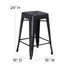 Flash Furniture 24" High Backless Distressed Black Metal Indoor-Outdoor Counter Height Stool-Drain Hole in Seat