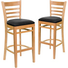 Flash Furniture HERCULES Ladder Back Walnut Wood Restaurant Barstool - Black Vinyl Seat - 2 Pack-Ladder Back Design